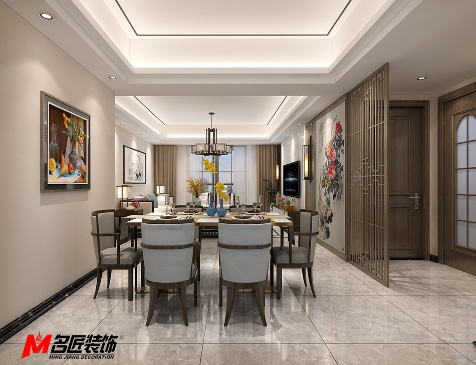 新中式风格室内装修设计效果图-梅州中海寰宇三居123平米