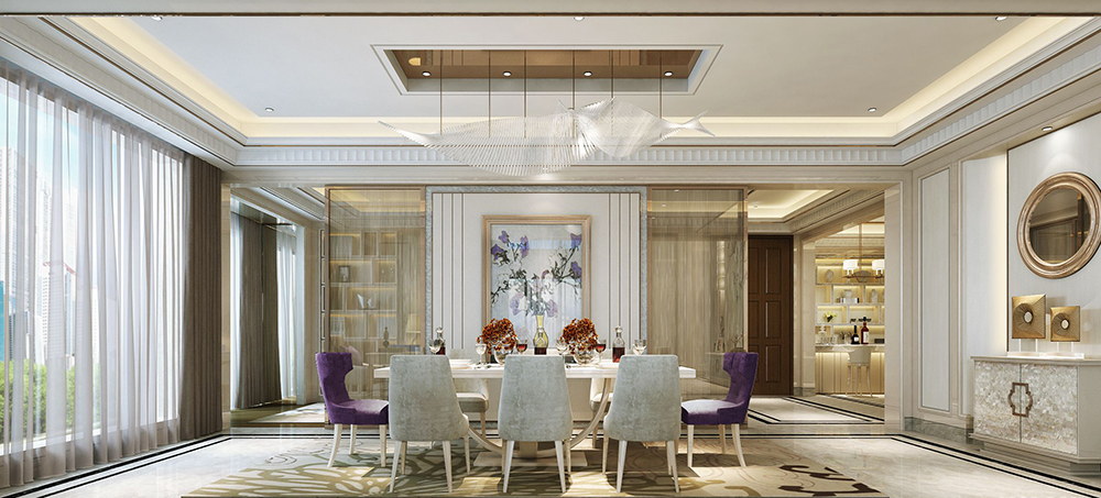 五华自建别墅345平米欧式轻奢风格装修案例-餐厅