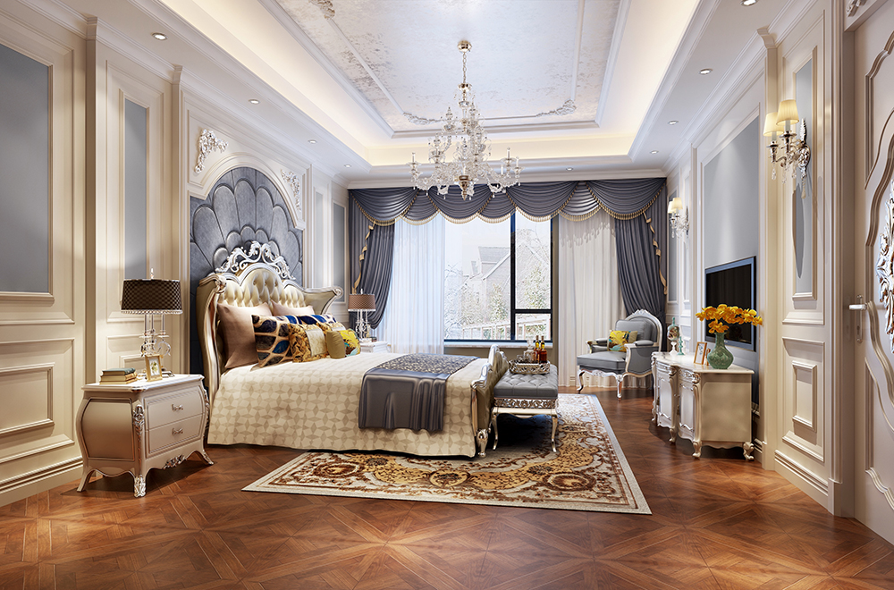 梅州碧桂园别墅350平米欧式风格装修案例-卧室
